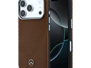Mercedes PU Leather Semi Wrap Apple iPhone 17 Pro MagSafe tok, barna-ezüst