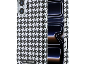 Karl Lagerfeld PU Houndstooth Resin Plate Apple iPhone 17 mágneses tok, MagSafe, fekete-fehér