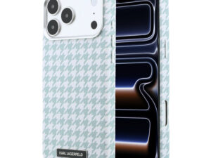 Karl Lagerfeld PU Houndstooth Resin Plate Apple iPhone 17 Pro Max mágneses tok, MagSafe, kék-fehér