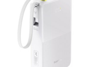 Baseus Bipow 2  Pro Powerbank / külső akkumulátor, USB-A-2xUSB-C, beépített USB-C kábellel, 30.000mAh, QC+PD, fehér