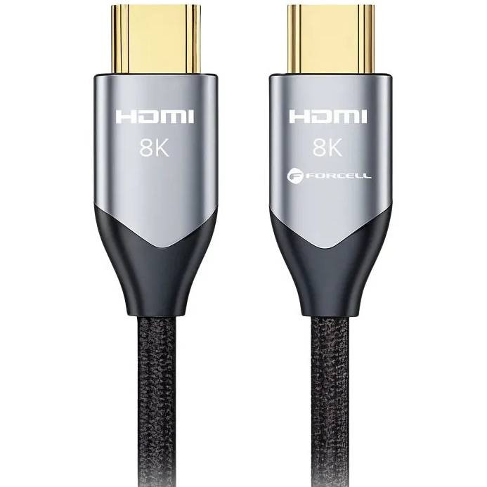 Forcell Cafule HDMI 2.1 kábel, 8K 60Hz / 4K 120Hz, HDR, eARC, VRR, 48Gbps, 2m, fekete