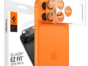 Spigen Glas.tR EZ Fit Apple iPhone 17 Pro tempered glass kameravédő üvegfólia felhelyező kerettel, narancs