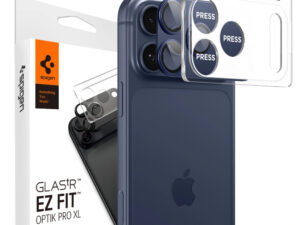 Spigen Glas.tR EZ Fit Apple iPhone 17 Pro tempered glass kameravédő üvegfólia felhelyező kerettel, kék