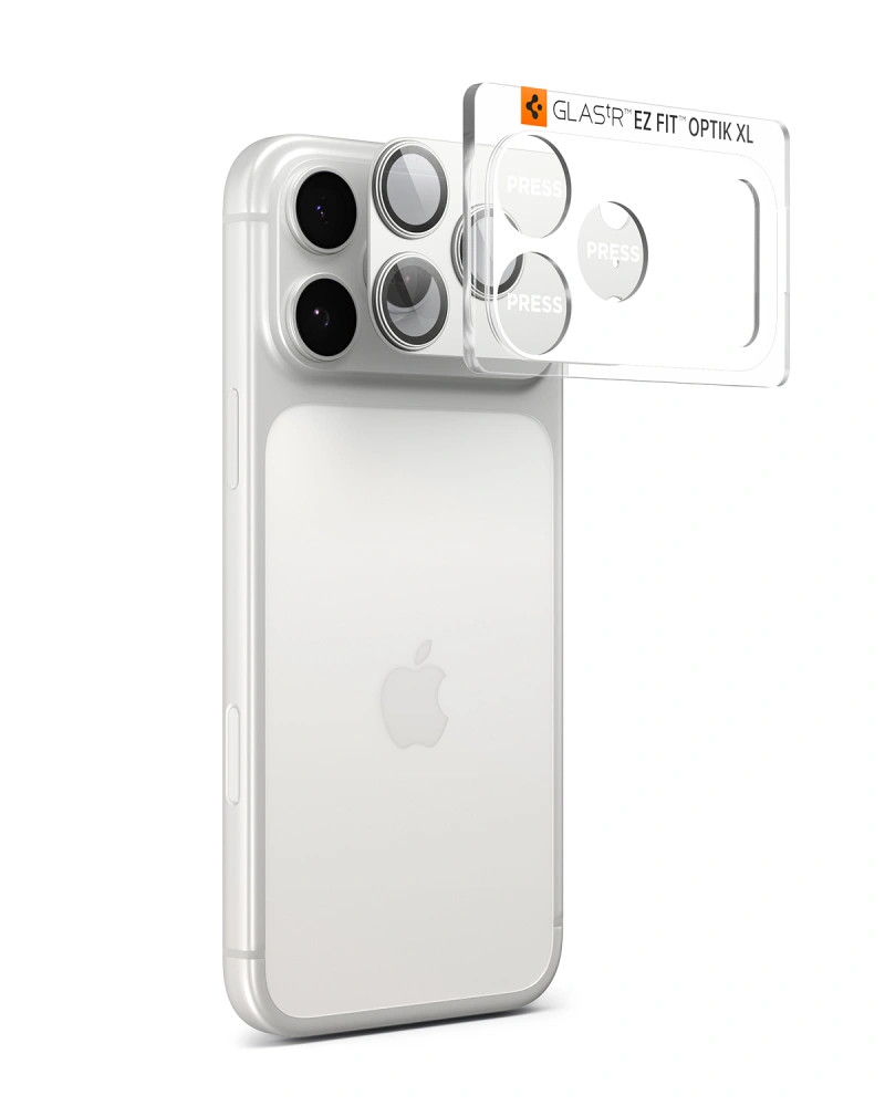 Spigen Glas.tR EZ Fit Apple iPhone 17 Pro tempered glass kameravédő üvegfólia felhelyező kerettel, ezüst