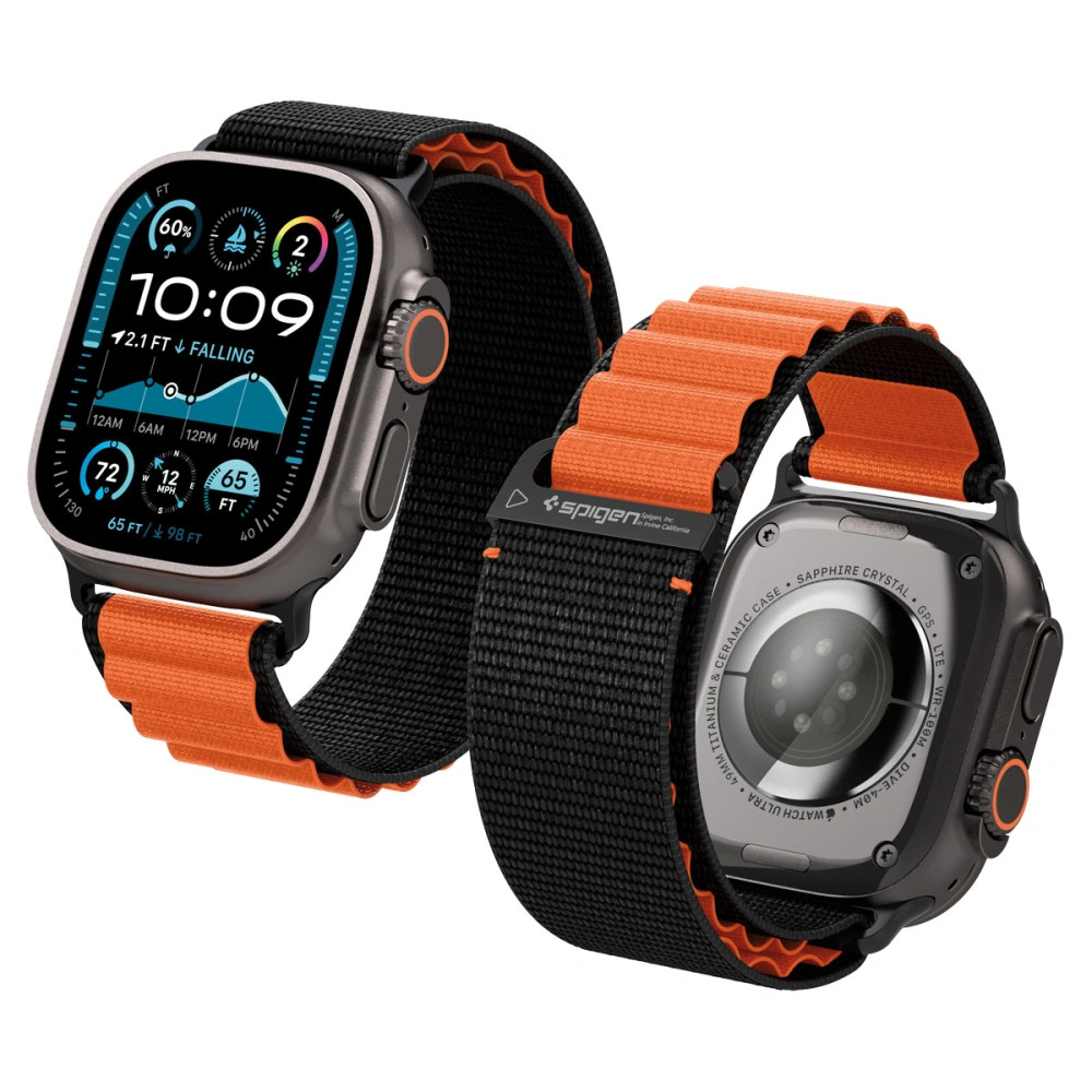 Spigen WBF1 Apple Watch Ultra 3 / 2 / 1 / SE / 11 / 10 / 9 / 8 (44/45/46/49mm) szíj, fekete-narancs
