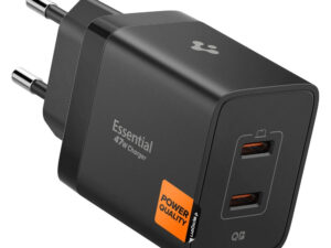 Spigen Essential EE472EU USB-C 2-portos hálózati töltő adapter, 47W, fekete