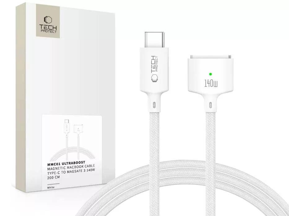Tech-Protect Ultraboost MMC01 140W Magsafe 3 - Type-C mágneses Macbook töltőkábel 2m - fehér