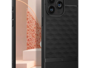 Apple iPhone 15 Pro Max, Szilikon tok + műanyag keret, közepesen ütésálló, Magsafe töltővel kompatibilis, 3D hatszög minta, Spigen Caseology Parallax Mag, fekete