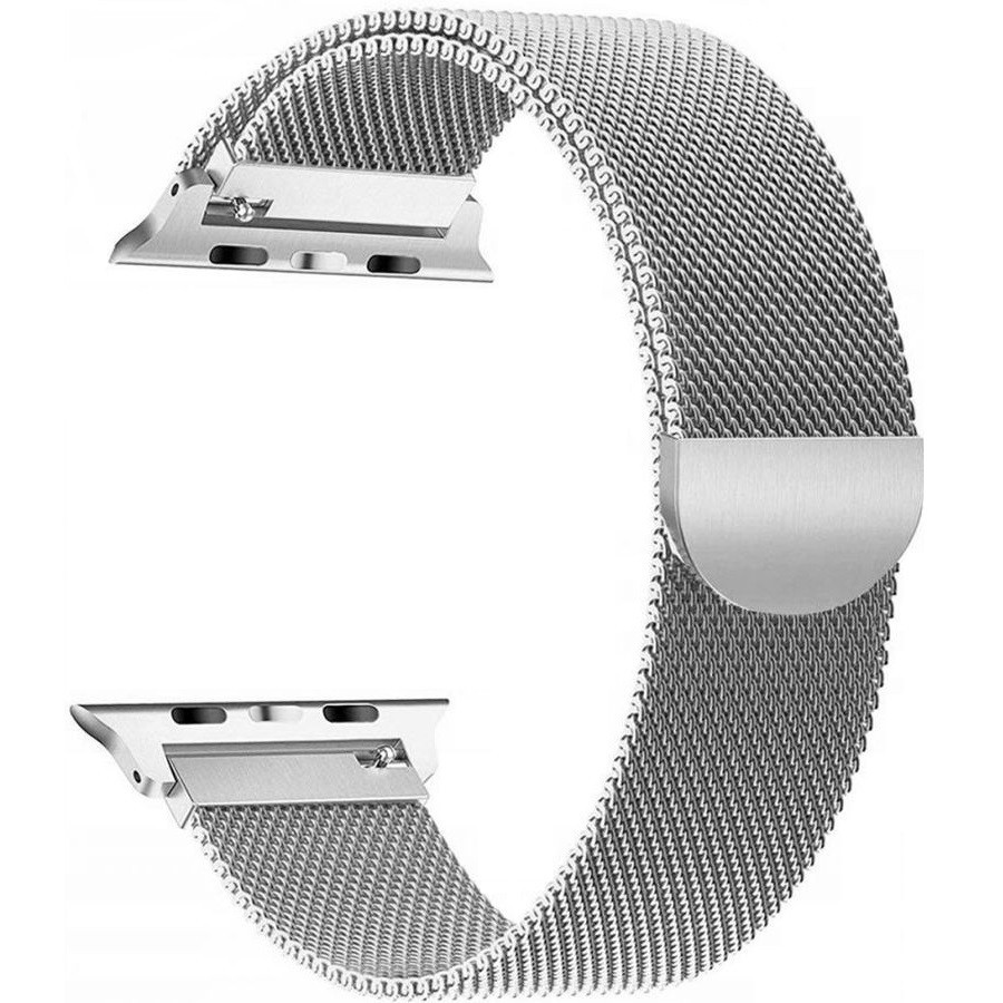 Apple Watch 4-6, SE, SE (2022), SE (2025) (38 / 40 mm) / Watch 7-9 (41 mm) / Watch 10-11 (42 mm), fém pótszíj, milánói stílus, TP MilaneseBand, ezüst