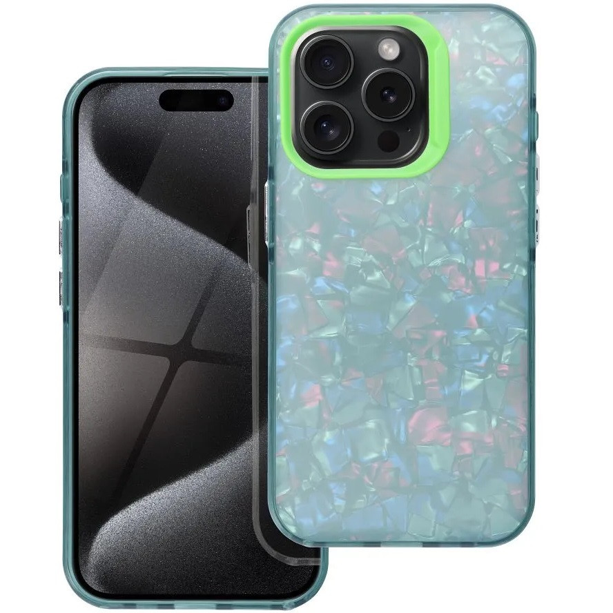 Apple iPhone 16e / 17e, Műanyag hátlap védőtok + szilikon keret, kristály minta, Tutti-Frutti Case, zöld