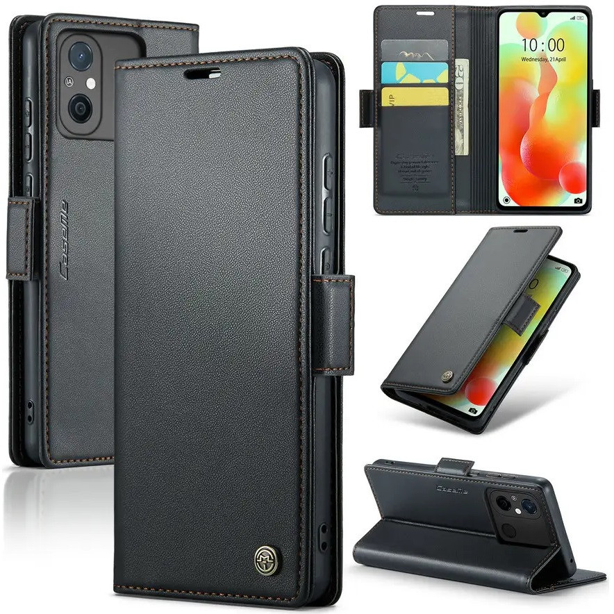 Apple iPhone 13 Pro Max, Oldalra nyíló tok, stand, kártyatartóval, RFID technológiával, Wooze CaseME, fekete