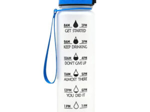 Prémium motivációs sport kulacs, idősáv, motivációs szöveg, kézpánttal, 1000 ml, Wooze You Did It, fehér