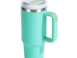 Prémium fémfalú utazó termosz + pohár, 1200 ml, hőtartó, szívószállal, fogantyúval, Tumbler, cyan