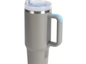 Prémium fémfalú utazó termosz + pohár, 1200 ml, hőtartó, szívószállal, fogantyúval, Tumbler, szürke