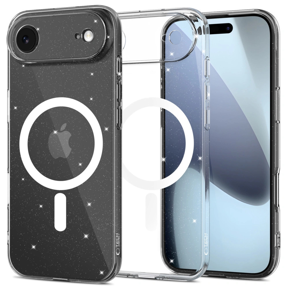 Apple iPhone Air (2025), Műanyag hátlap védőtok + szilikon keret, Magsafe töltővel kompatibilis, csillogó hátlap, FlexAir Hybrid Magsafe Glitter, átlátszó