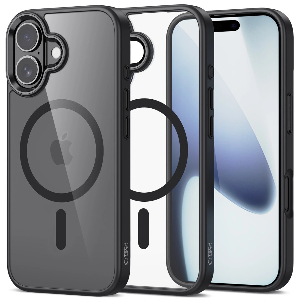 Apple iPhone 17, Műanyag hátlap védőtok + szilikon keret, Magsafe töltővel kompatibilis, Magmat Magsafe, átlátszó/fekete