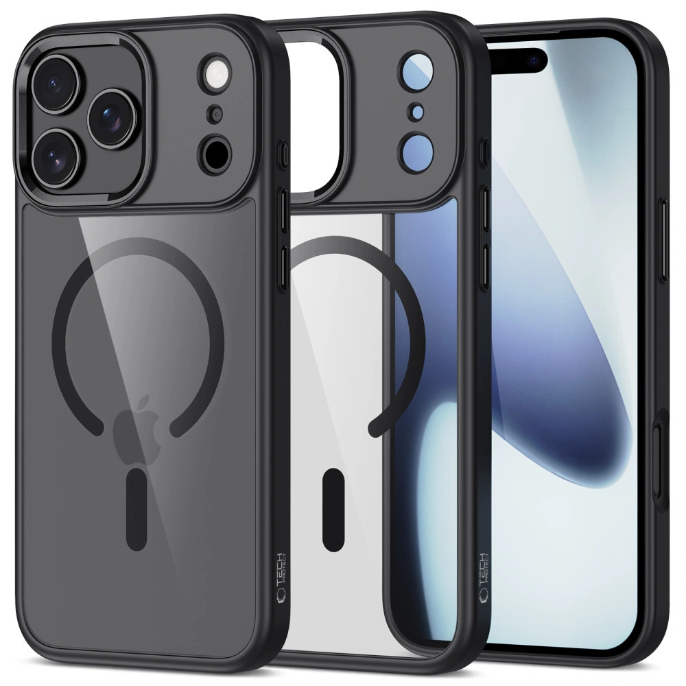 Apple iPhone 17 Pro, Műanyag hátlap védőtok + szilikon keret, Magsafe töltővel kompatibilis, Magmat Magsafe, átlátszó/fekete