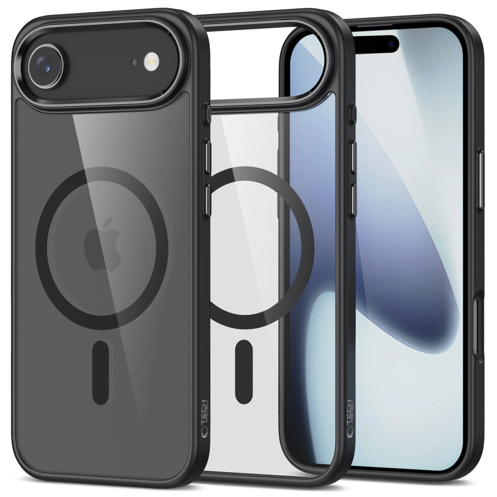 Apple iPhone Air (2025), Műanyag hátlap védőtok + szilikon keret, Magsafe töltővel kompatibilis, Magmat Magsafe, átlátszó/fekete