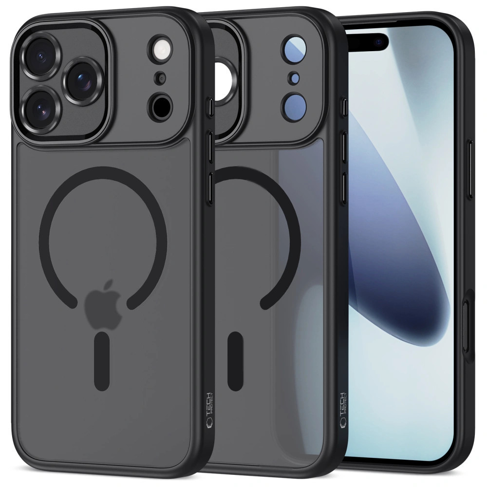 Apple iPhone 17 Pro Max, Műanyag hátlap védőtok + szilikon keret, Magsafe töltővel kompatibilis, kameravédő kerettel, Magcam Magsafe, áttetsző/fekete