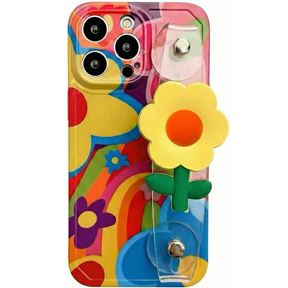 Apple iPhone 14, Szilikon tok, kézpánttal, virág minta, Flower Case, mintás