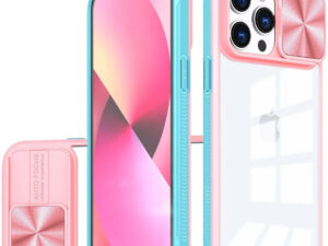 Apple iPhone 15 Plus, Műanyag hátlap + szilikon keret, átlátszó akril hátlap, kamera védelem, Wooze Trendy, rózsaszín/kék