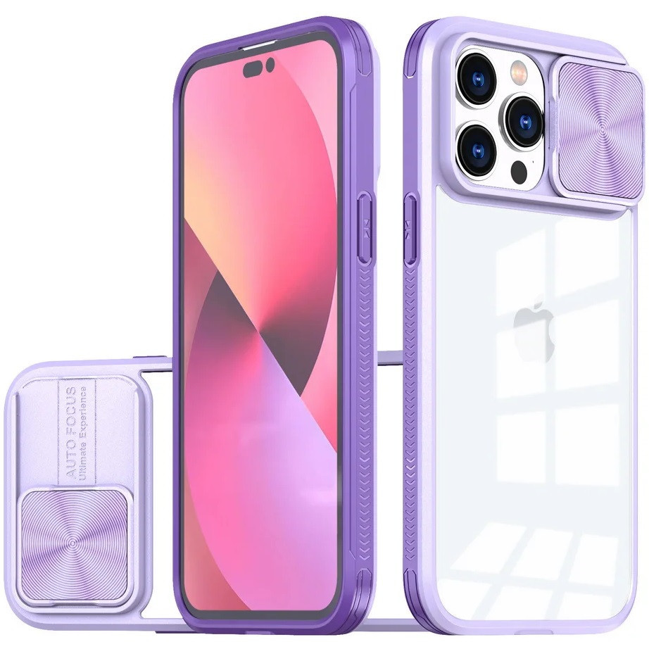 Apple iPhone 14, Műanyag hátlap + szilikon keret, átlátszó akril hátlap, kamera védelem, Wooze Trendy, lila