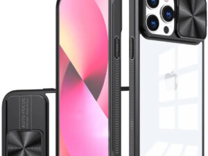 Apple iPhone 16 Pro Max, Műanyag hátlap + szilikon keret, átlátszó akril hátlap, kamera védelem, Wooze Trendy, fekete