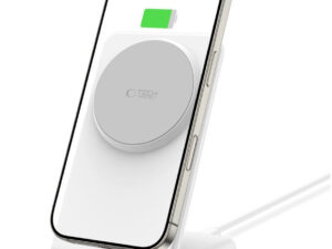 Univerzális vezeték nélküli töltő állomás, Qi Wireless, 15W, asztali tartó, mágneses, MagSafe kompatibilis, Tech-Protect QI15W-A38, fehér