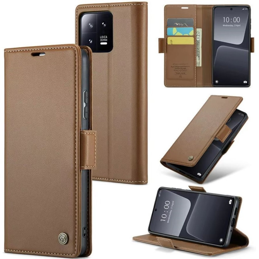 Samsung Galaxy S25 Plus SM-S936, Oldalra nyíló tok, stand, kártyatartóval, RFID technológiával, Wooze CaseME, barna