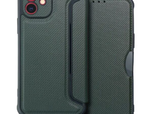Samsung Galaxy S25 Ultra SM-S938, Oldalra nyíló tok, légpárnás sarok, bőrhatású, karbon minta, Razor Book, zöld