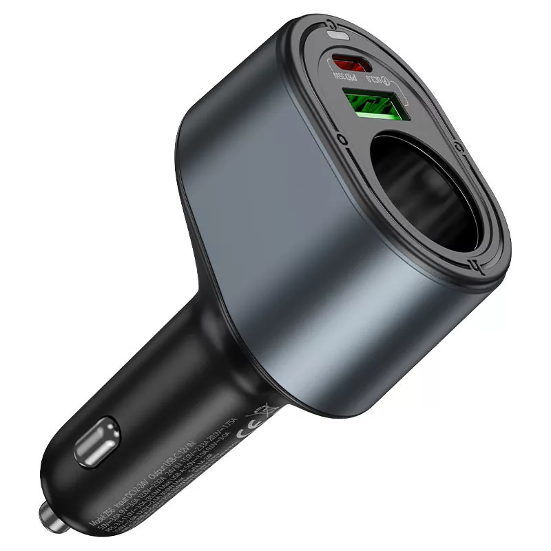 HOCO Z56 35W PD QC3.0 USB-C+ USB-A autós töltő adapter+ autós aljzattal - fekete - Image 4