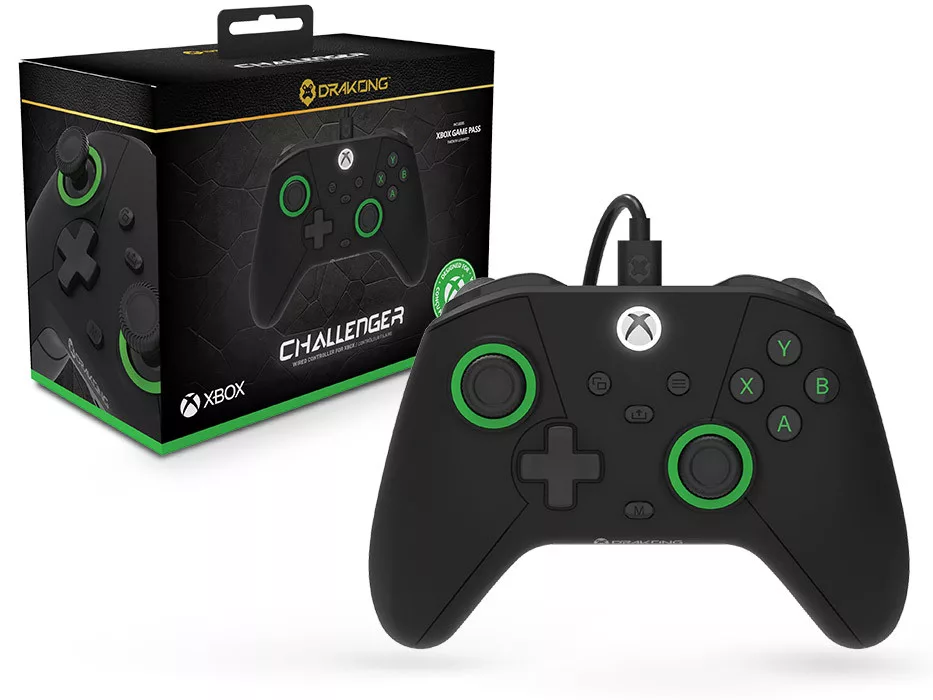 Drakong Challenger Xbox Series>One/Windows 11|10 fekete Xbox liszenszelt vezetékes kontroller