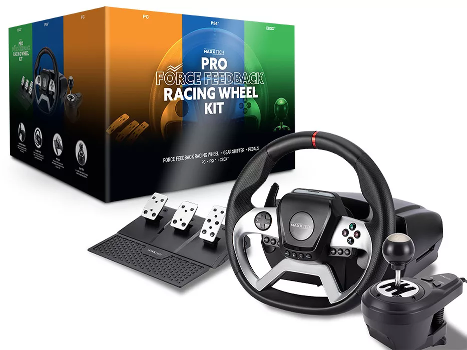 Maxx Tech Pro FF PC/PS4/Xbox One&Series Force Feedback fekete kormány, váltó és pedál készlet