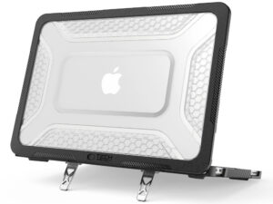 Tech-Protect Kevlar Pro Apple Macbook Neo 13 (2026) tok, megerősített peremmel, kitámasztóval, Matte Clear, fekete-átlátszó