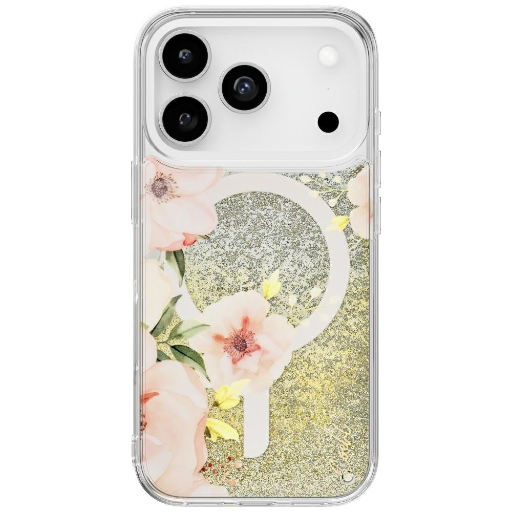 Uniq Coehl Solea Apple iPhone 17 Pro mágneses tok, MagSafe, arany-bézs (csillámos / virág minta)