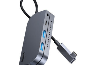 Baseus Bend Angle No.7 HUB, 2xUSB-A, 1xUSB-C, HDMI, 3,5 mm jack, Micro SD, szürke