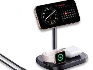 Baseus EnerFill FS41 3-in-1 vezeték nélküli töltő állvány 22,5W, fekete + USB-C, 1m kábel