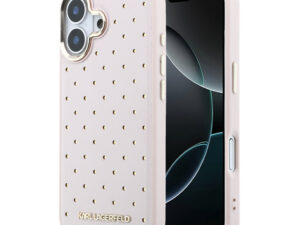 Karl Lagerfeld PU Perforated Gold Dots Apple iPhone 17 mágneses tok, MagSafe, rózsaszín-arany