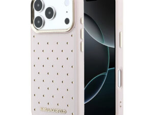Karl Lagerfeld PU Perforated Gold Dots Apple iPhone 17 Pro mágneses tok, MagSafe, rózsaszín-arany