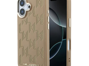 Karl Lagerfeld PU Perforated Monogram Apple iPhone 17 mágneses tok, MagSafe, bézs-arany