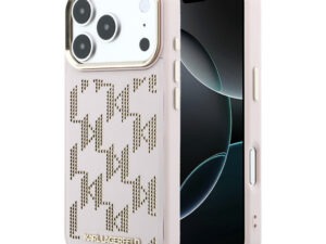 Karl Lagerfeld PU Perforated Monogram Apple iPhone 17 Pro mágneses tok, MagSafe, rózsaszín-arany