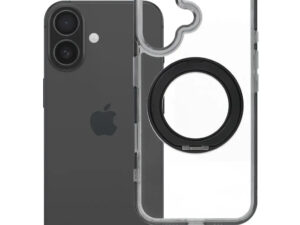 Apple iPhone 15 tok, gyűrűs kitámasztóval, kameravédő peremmel, MagSafe, átlátszó-fekete