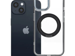 Apple iPhone 14 tok, gyűrűs kitámasztóval, kameravédő peremmel, MagSafe, átlátszó-fekete