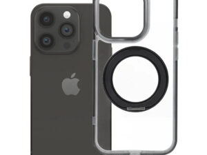 Apple iPhone 14 Pro tok, gyűrűs kitámasztóval, kameravédő peremmel, MagSafe, átlátszó-fekete