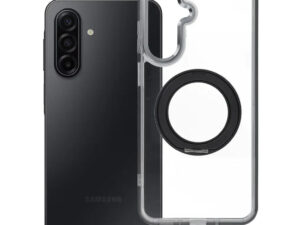 Samsung Galaxy A17 tok, gyűrűs kitámasztóval, kameravédő peremmel, MagSafe, átlátszó-fekete