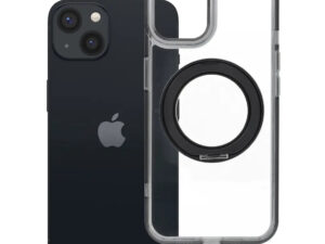 Apple iPhone 13 tok, gyűrűs kitámasztóval, kameravédő peremmel, MagSafe, átlátszó-fekete