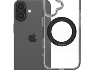 Apple iPhone 17 tok, gyűrűs kitámasztóval, kameravédő peremmel, MagSafe, átlátszó-fekete