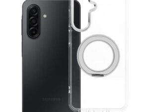 Samsung Galaxy A17 tok, gyűrűs kitámasztóval, kameravédő peremmel, MagSafe, átlátszó-fehér