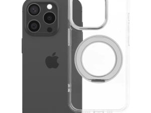 Apple iPhone 13 Pro tok, gyűrűs kitámasztóval, kameravédő peremmel, MagSafe, átlátszó-fehér