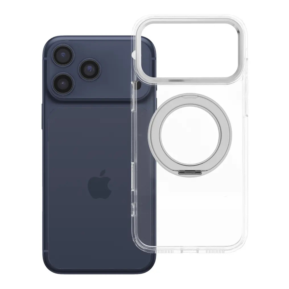 Apple iPhone 17 Pro Max tok, gyűrűs kitámasztóval, kameravédő peremmel, MagSafe, átlátszó-fehér